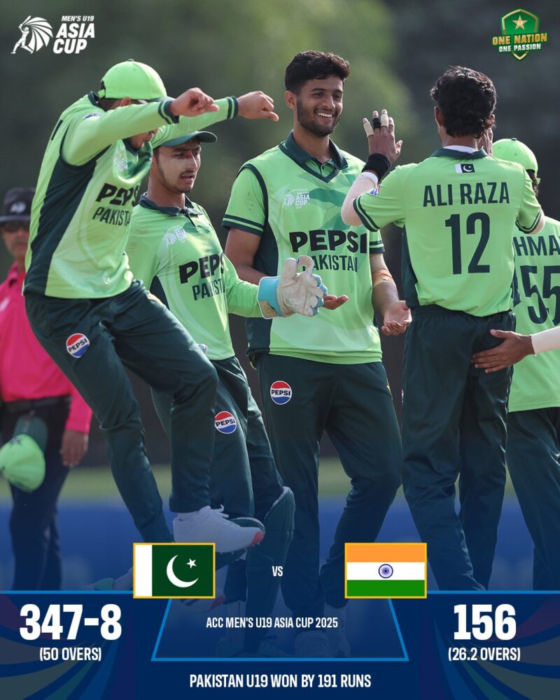 Pakistan Beat India By 191 Runs To Win Men’s U19 Asia Cup 2025
