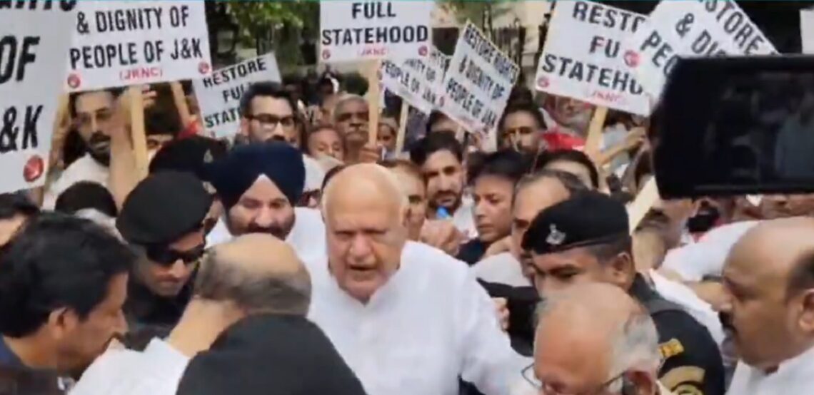 NC Protests in Delhi to Demand Statehood for J&K